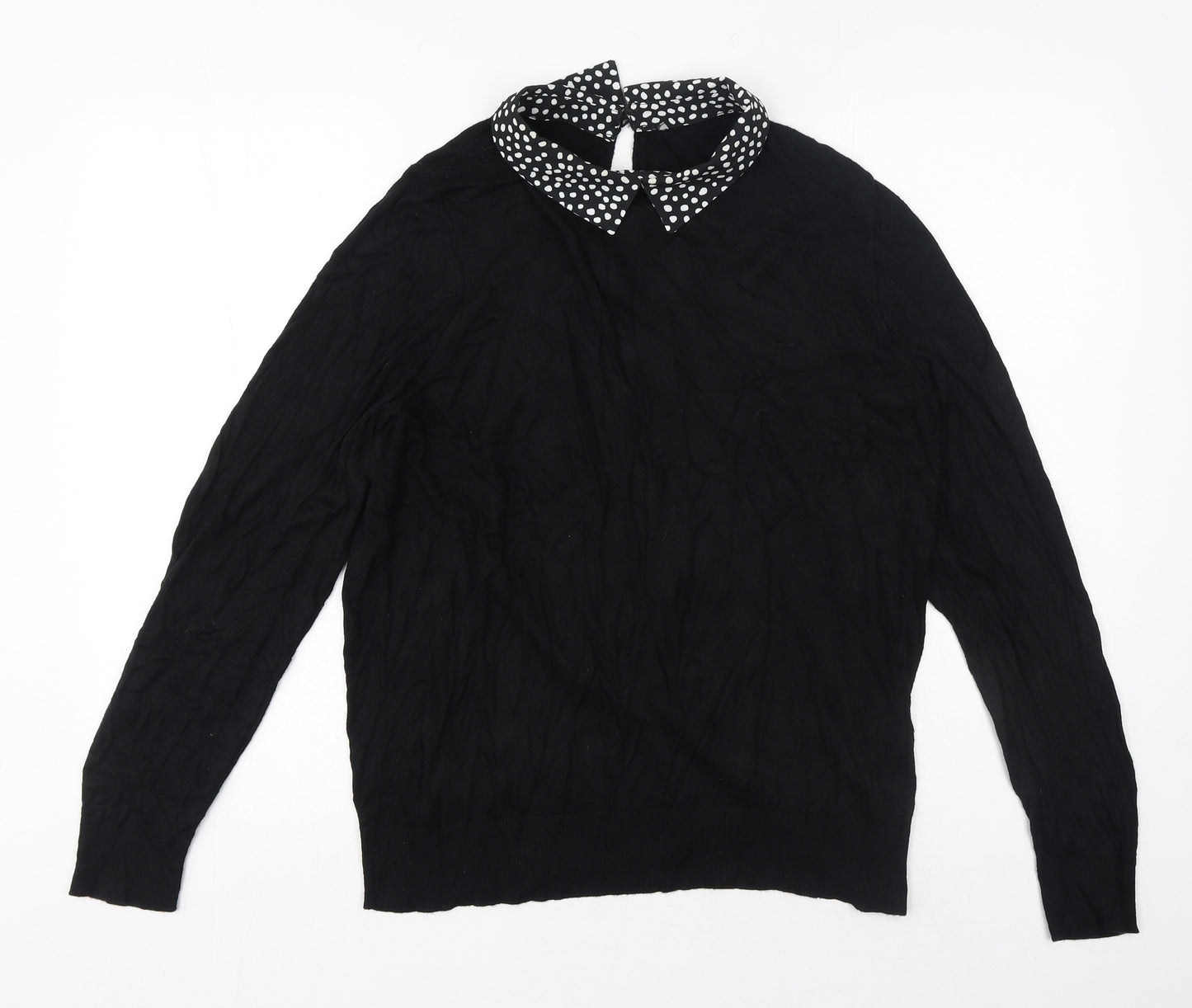 F&F Womens Black Collared Polka Dot Viscose Pullover Jumper Size 18 - Pattern on collar