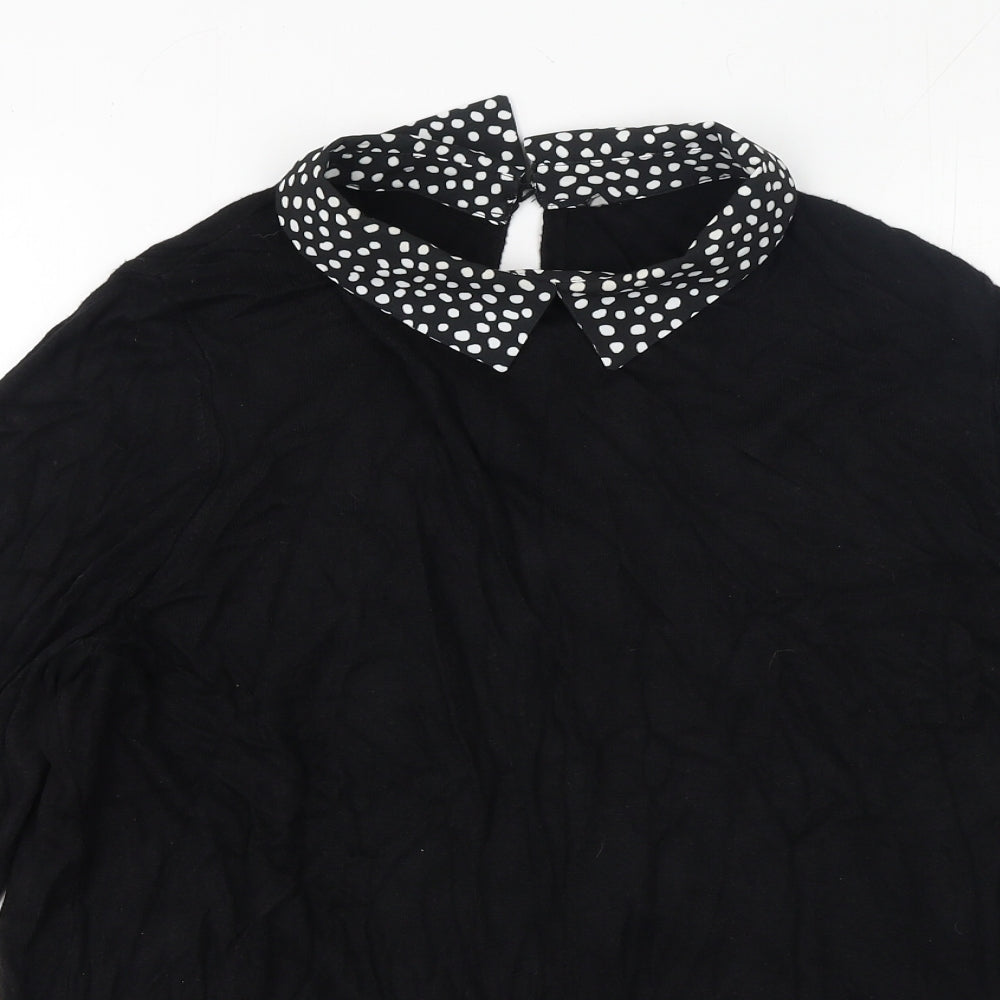 F&F Womens Black Collared Polka Dot Viscose Pullover Jumper Size 18 - Pattern on collar