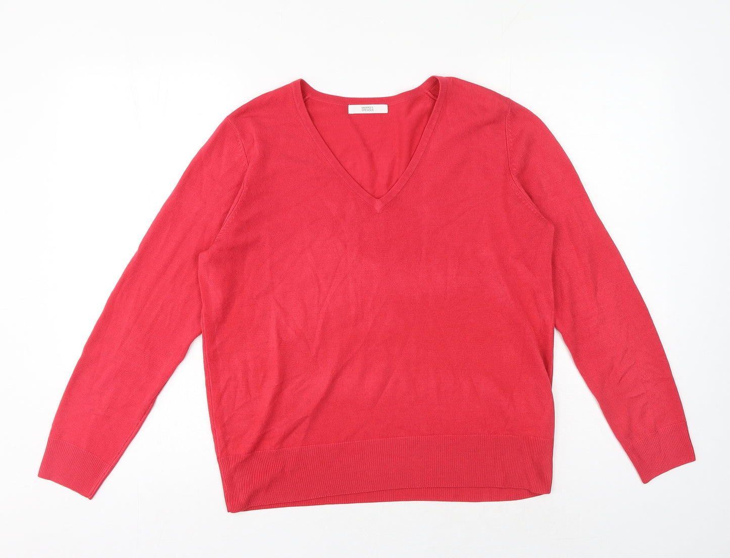 Marks and Spencer Womens Red V-Neck Acrylic Pullover Jumper Size 14