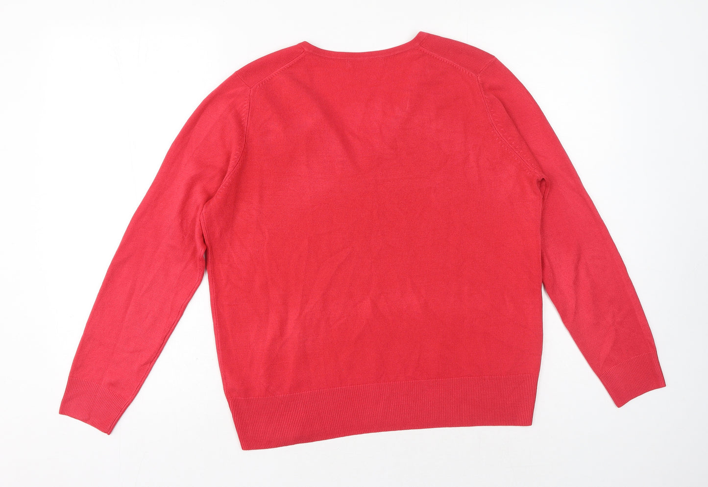Marks and Spencer Womens Red V-Neck Acrylic Pullover Jumper Size 14
