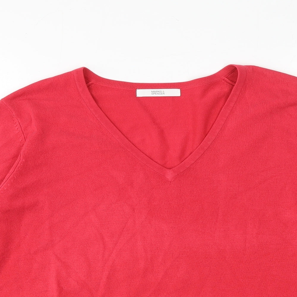 Marks and Spencer Womens Red V-Neck Acrylic Pullover Jumper Size 14