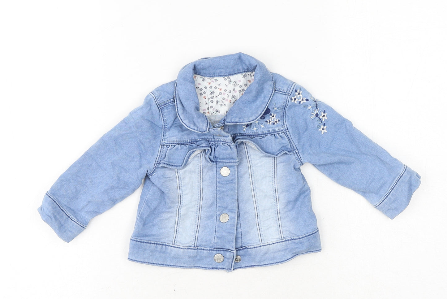 Nutmeg Girls Blue Jacket Size 6-9 Months Button - Butterfly print
