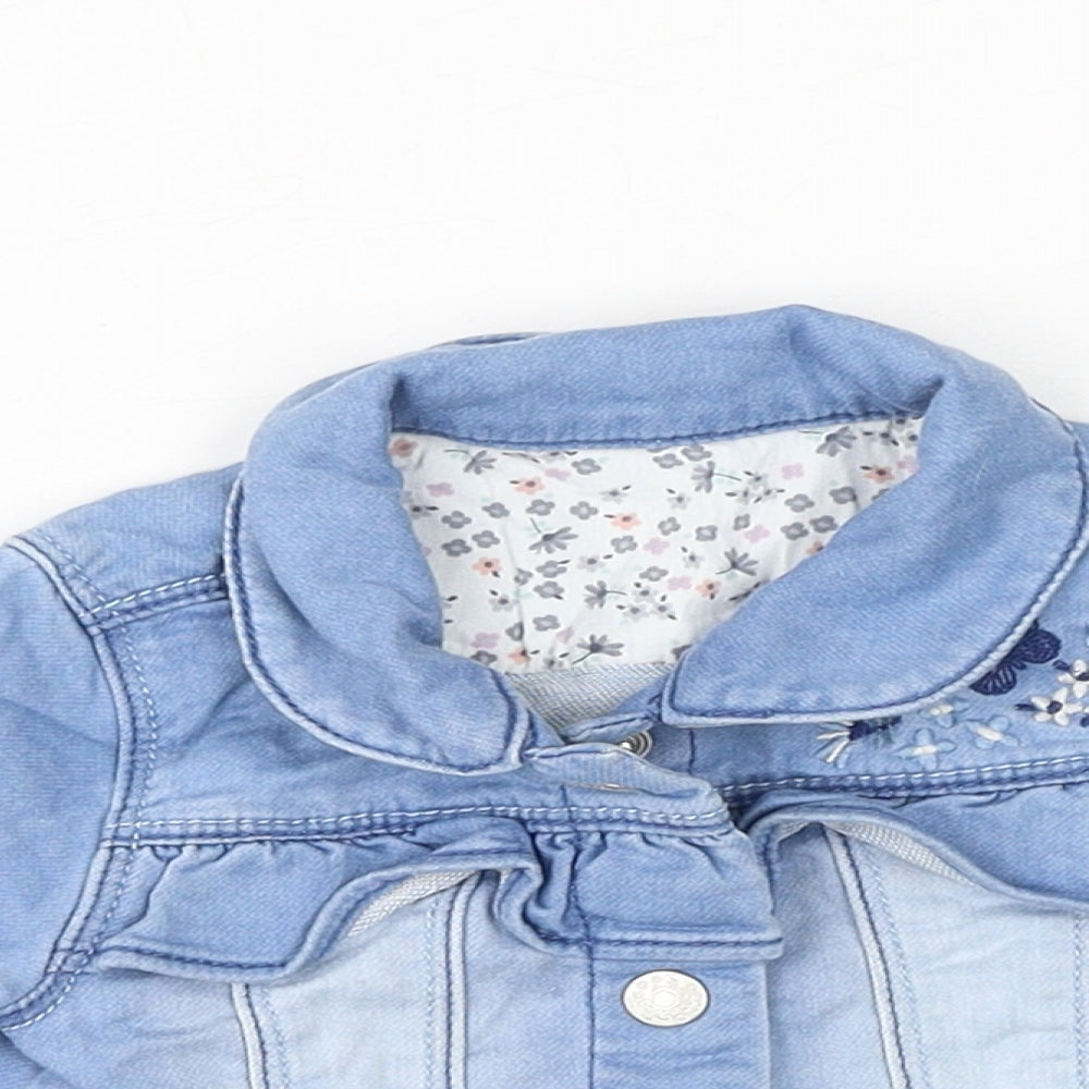 Nutmeg Girls Blue Jacket Size 6-9 Months Button - Butterfly print