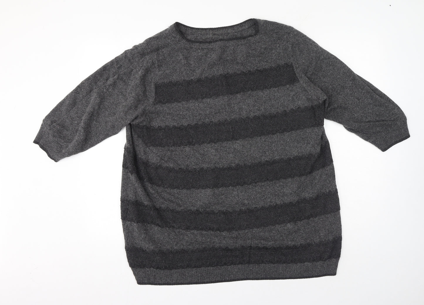 Marks and Spencer Womens Grey Crew Neck Striped Viscose Pullover Jumper Size 22