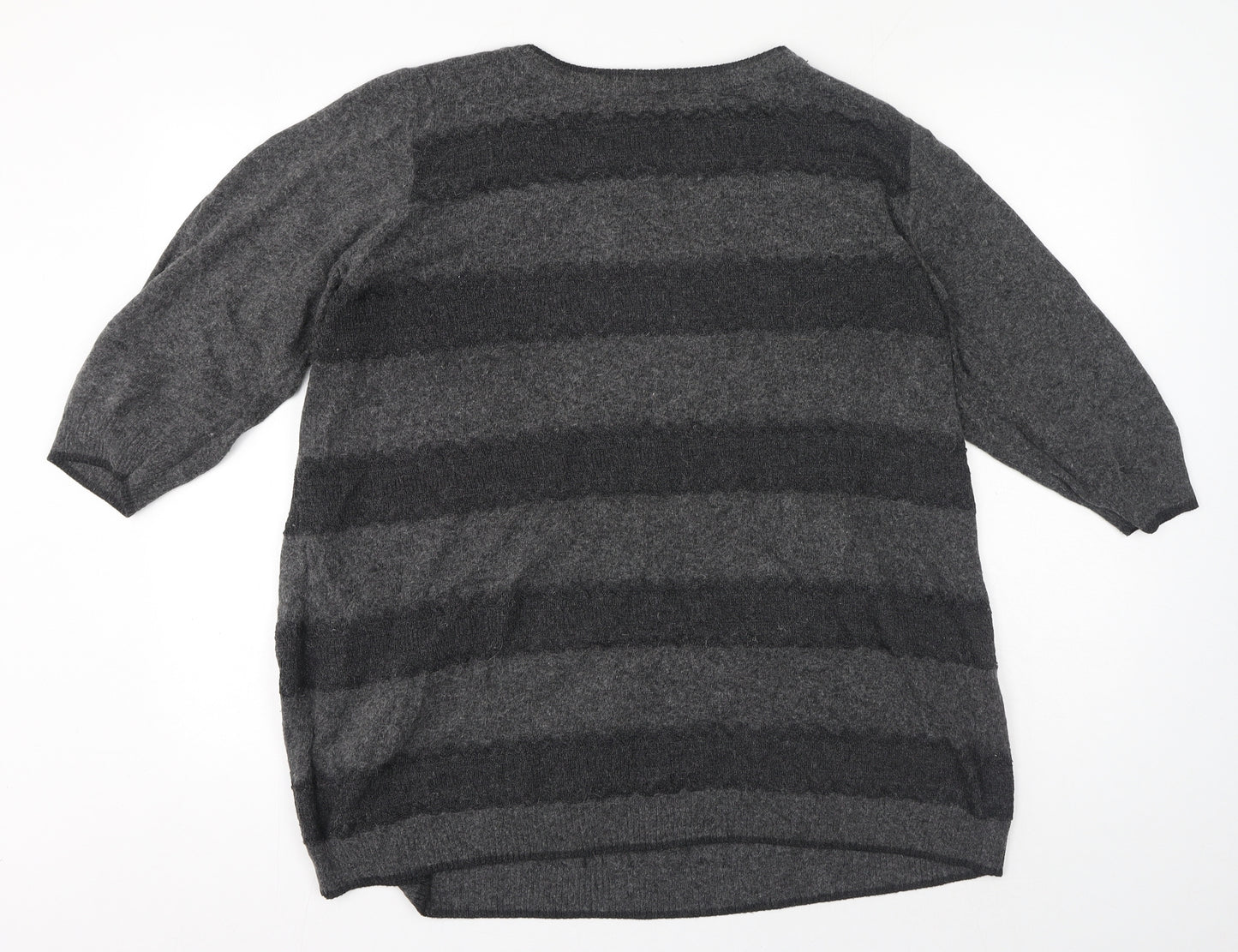 Marks and Spencer Womens Grey Crew Neck Striped Viscose Pullover Jumper Size 22