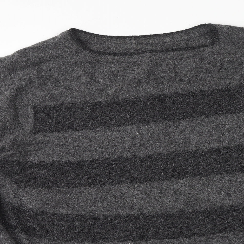 Marks and Spencer Womens Grey Crew Neck Striped Viscose Pullover Jumper Size 22