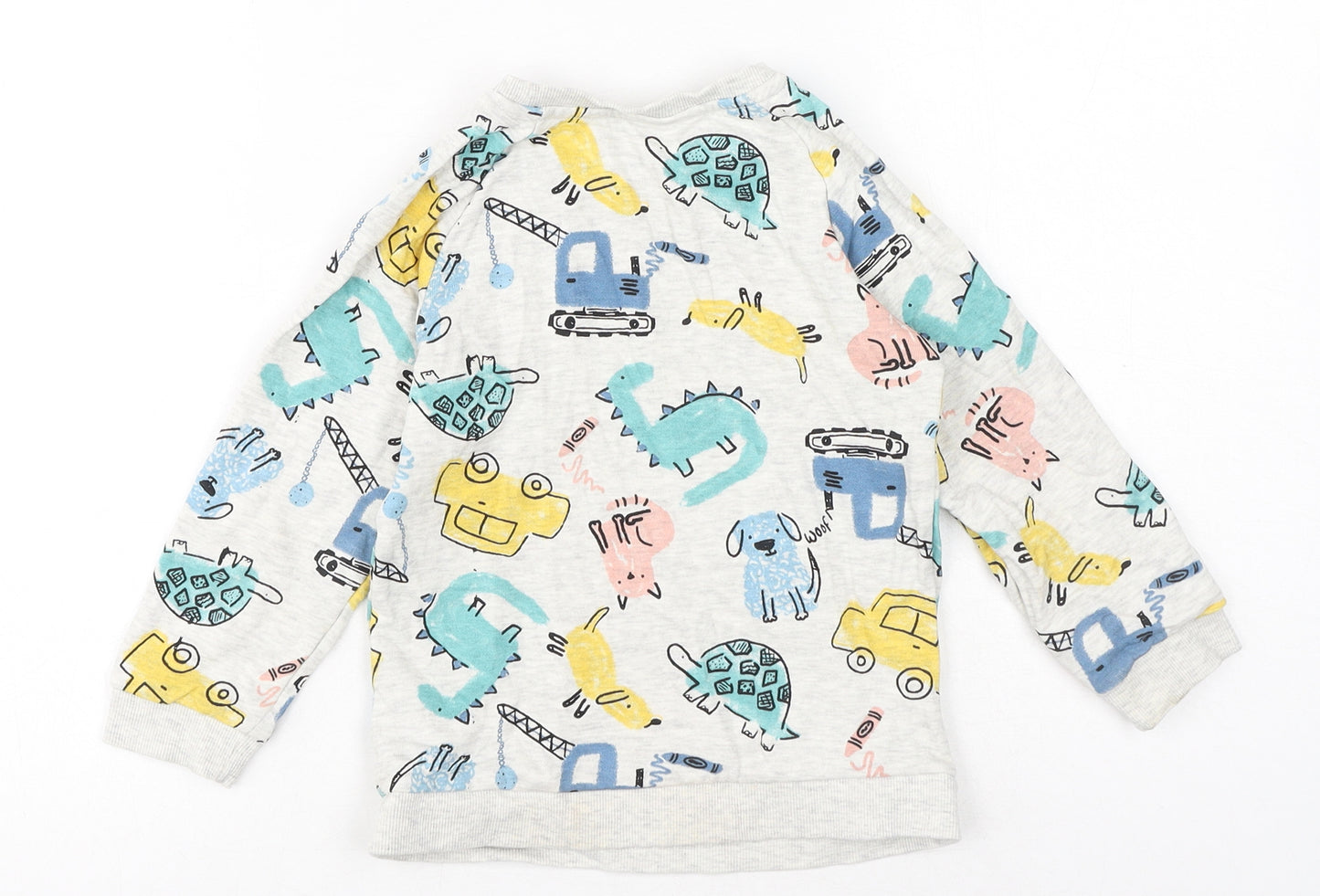 Preworn Boys Multicoloured Crew Neck Cotton Pullover Jumper Size 4-5 Years Pullover - Dinosaur, Cars, Dogs, Cats