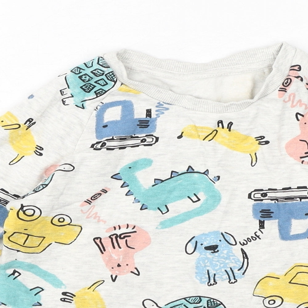Preworn Boys Multicoloured Crew Neck Cotton Pullover Jumper Size 4-5 Years Pullover - Dinosaur, Cars, Dogs, Cats