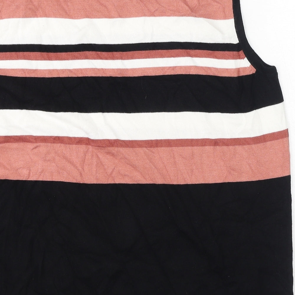 TU Womens Black Round Neck Striped Viscose Pullover Jumper Size 18