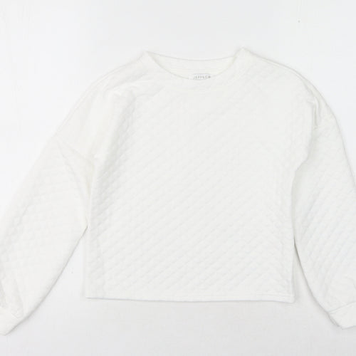 Jeff & Co Girls White Crew Neck Geometric Polyester Pullover Jumper Size 9-10 Years Pullover