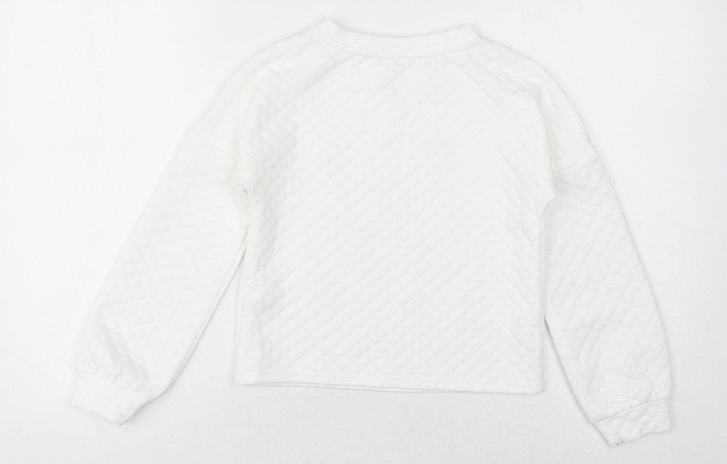Jeff & Co Girls White Crew Neck Geometric Polyester Pullover Jumper Size 9-10 Years Pullover