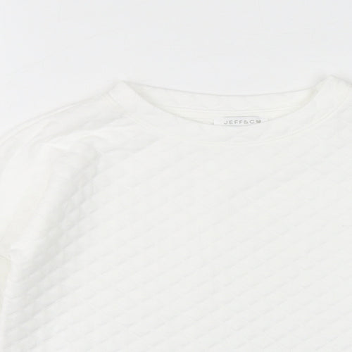 Jeff & Co Girls White Crew Neck Geometric Polyester Pullover Jumper Size 9-10 Years Pullover