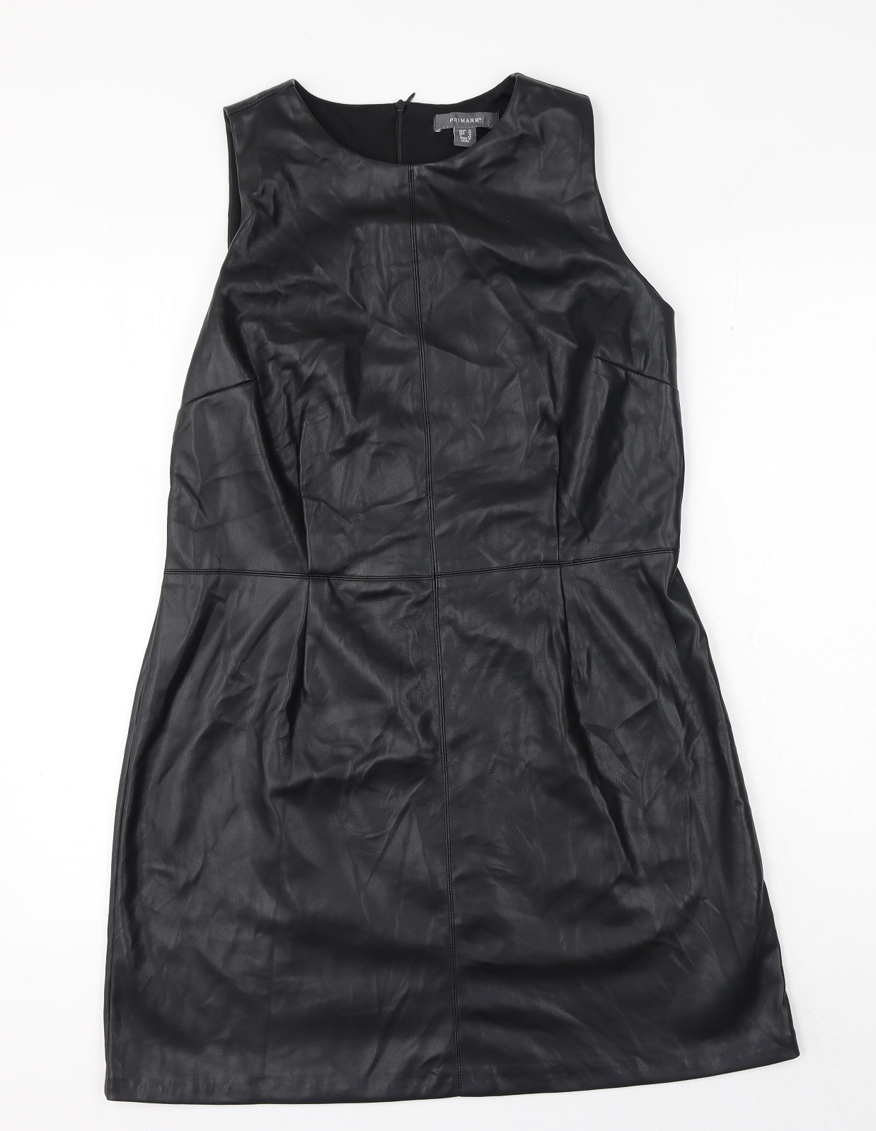 Primark Womens Black Polyester A-Line Size 16 Crew Neck Zip - Faux leather