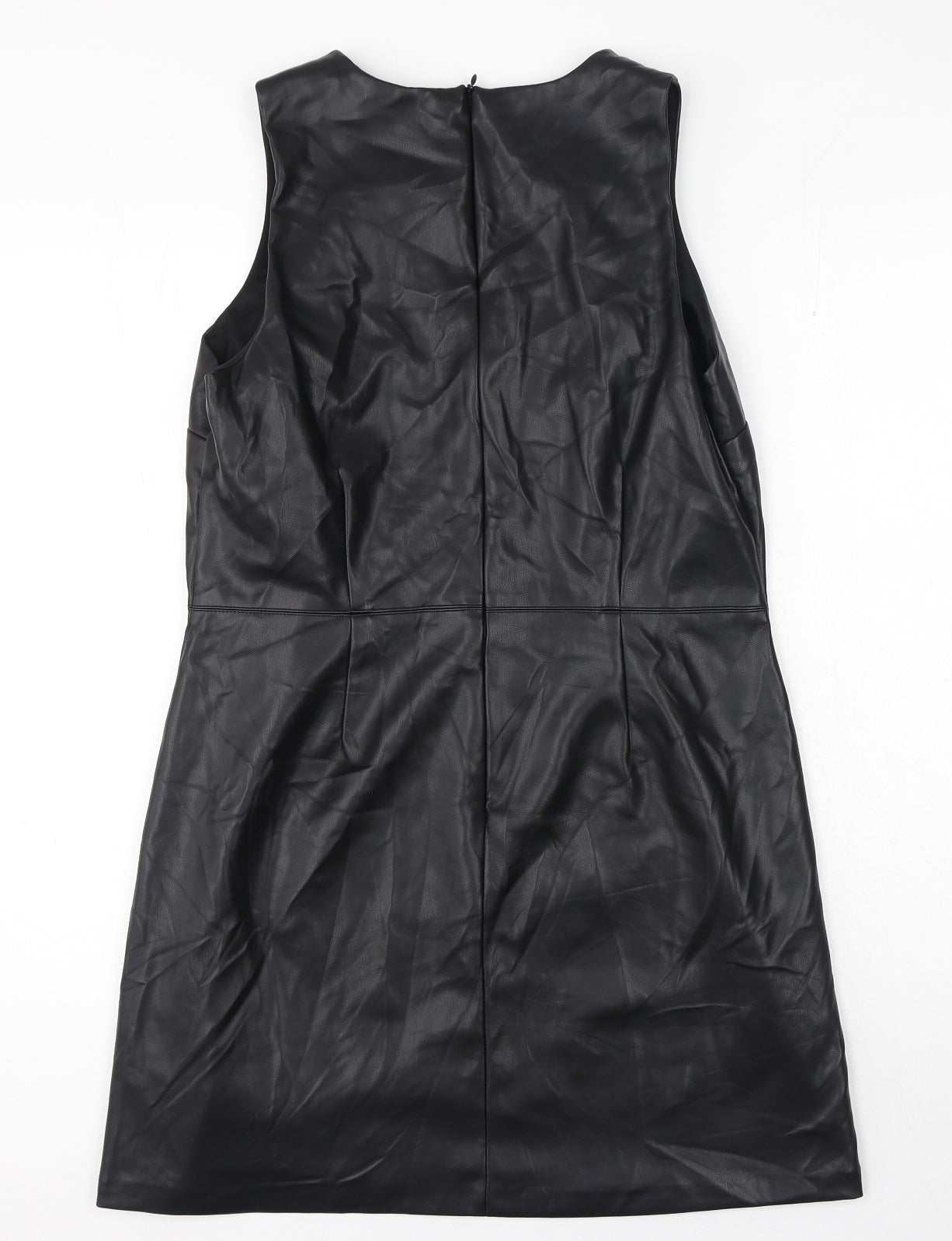 Primark Womens Black Polyester A-Line Size 16 Crew Neck Zip - Faux leather