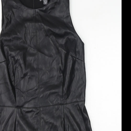Primark Womens Black Polyester A-Line Size 16 Crew Neck Zip - Faux leather