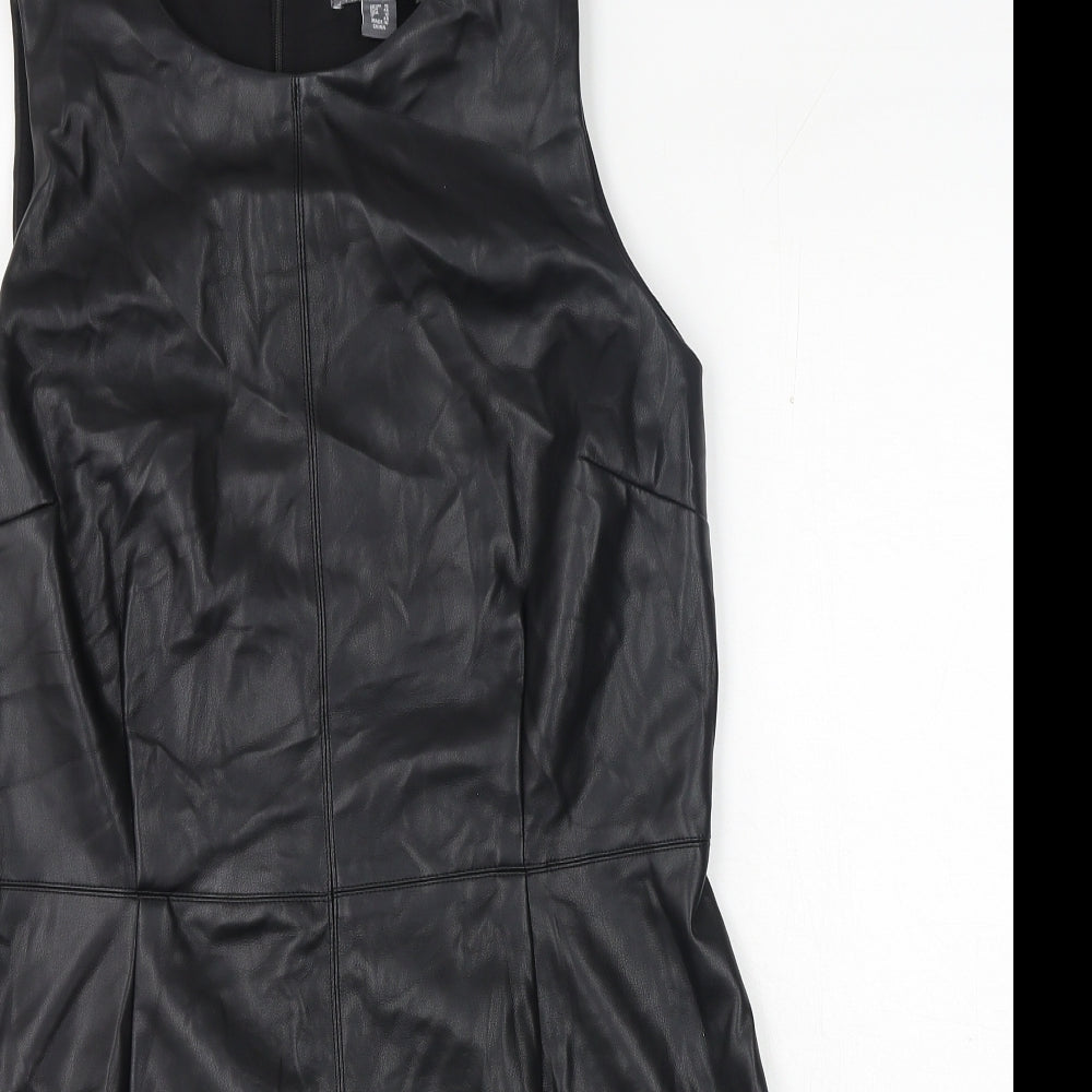 Primark Womens Black Polyester A-Line Size 16 Crew Neck Zip - Faux leather