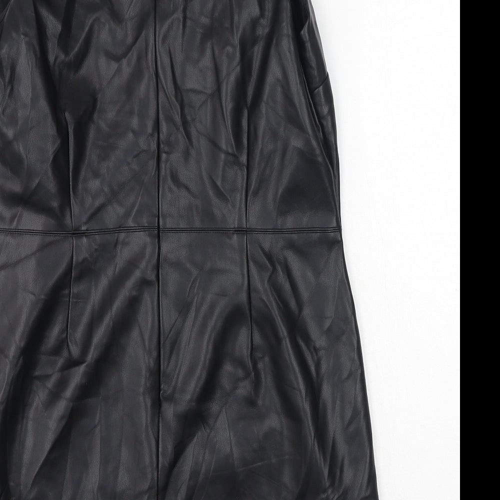 Primark Womens Black Polyester A-Line Size 16 Crew Neck Zip - Faux leather