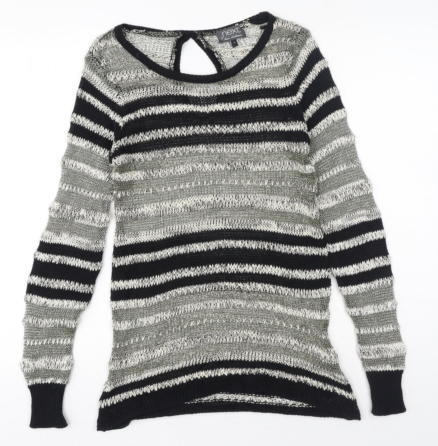 NEXT Womens Multicoloured Crew Neck Striped Cotton Pullover Jumper Size 10 - Sheer