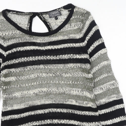 NEXT Womens Multicoloured Crew Neck Striped Cotton Pullover Jumper Size 10 - Sheer