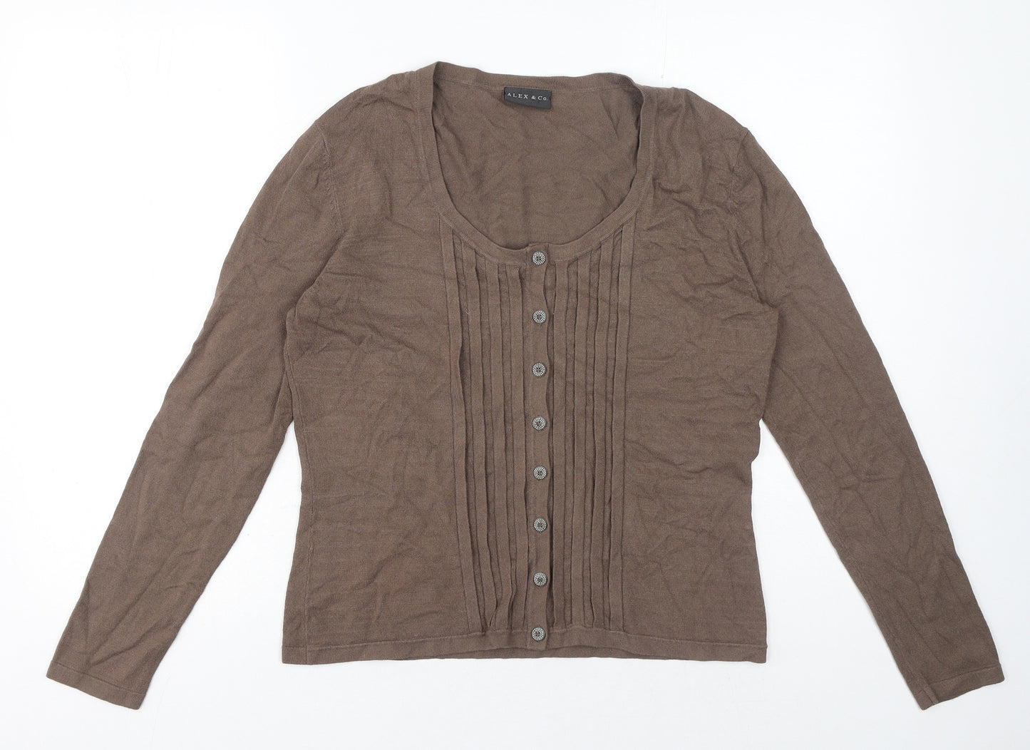 Alex & Co. Womens Brown Round Neck Viscose Cardigan Jumper Size 14
