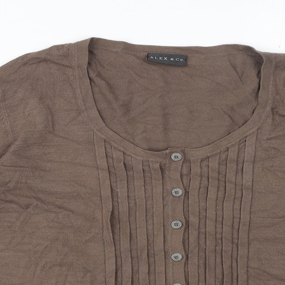 Alex & Co. Womens Brown Round Neck Viscose Cardigan Jumper Size 14