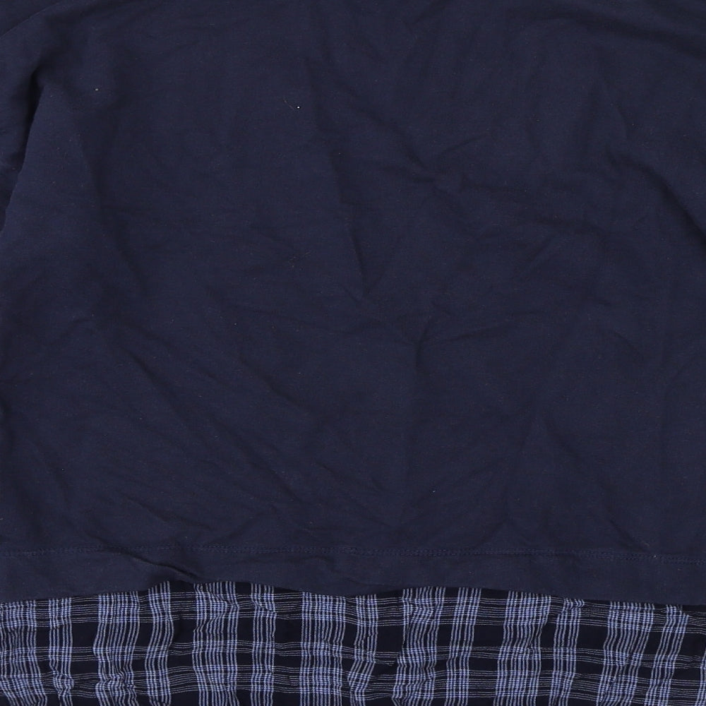NEXT Womens Blue Crew Neck Cotton Pullover Jumper Size M - Plaid print lining at bottom of jumper