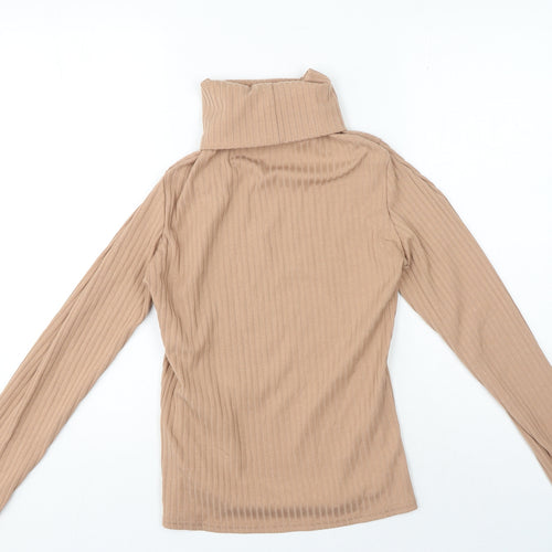 River Island Womens Beige Polyester Basic T-Shirt Size 14 Roll Neck - Ribbed