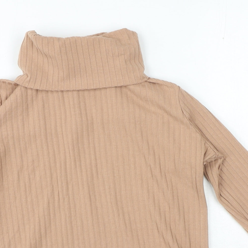 River Island Womens Beige Polyester Basic T-Shirt Size 14 Roll Neck - Ribbed
