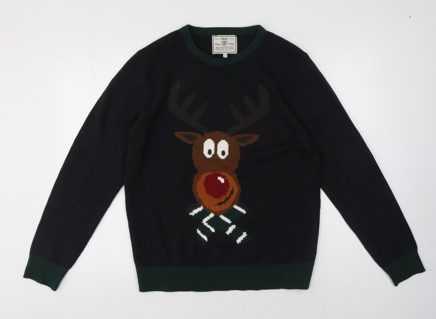 NEXT Womens Black Crew Neck Acrylic Pullover Jumper Size L - UNISEX, Christmas Jumper