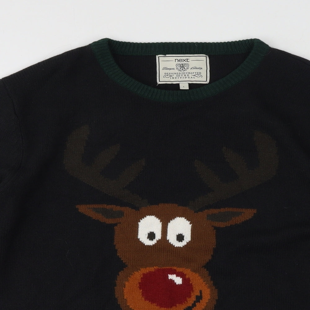 NEXT Womens Black Crew Neck Acrylic Pullover Jumper Size L - UNISEX, Christmas Jumper