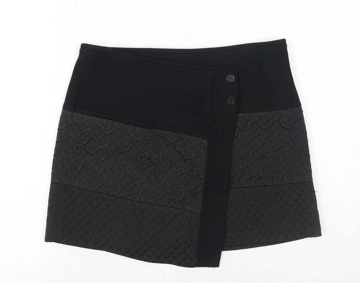 Zara Womens Black Polyester Wrap Skirt Size M Button