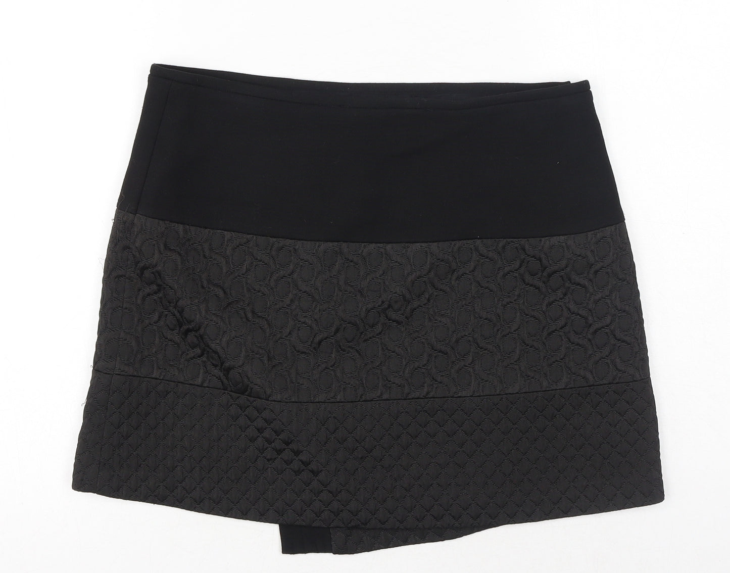 Zara Womens Black Polyester Wrap Skirt Size M Button