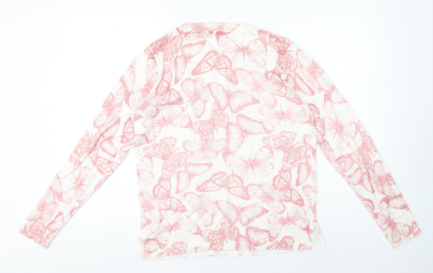 Roman Womens White Geometric Viscose Pullover Sweatshirt Size 14 Pullover - Pink Butterflies