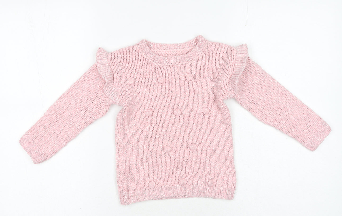 Preworn Girls Pink Crew Neck Acrylic Pullover Jumper Size 2-3 Years Pullover - Bobbles