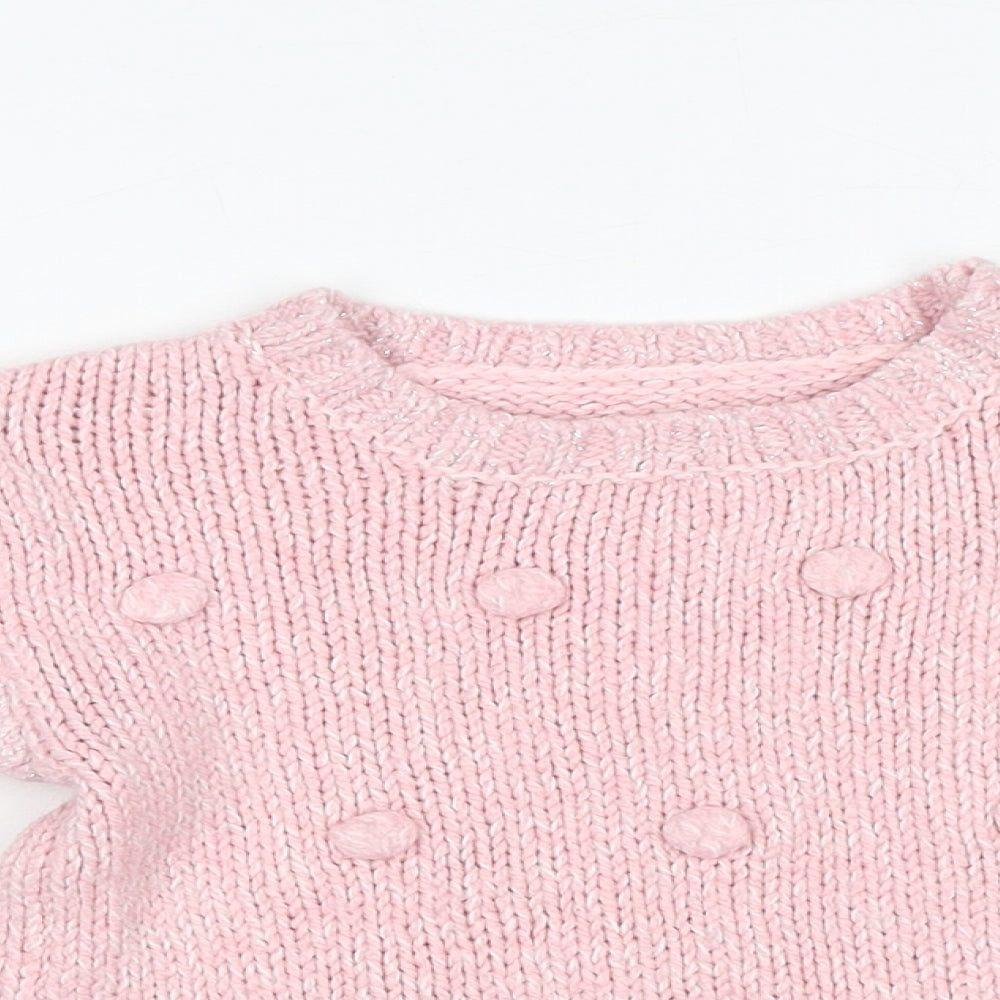 Preworn Girls Pink Crew Neck Acrylic Pullover Jumper Size 2-3 Years Pullover - Bobbles