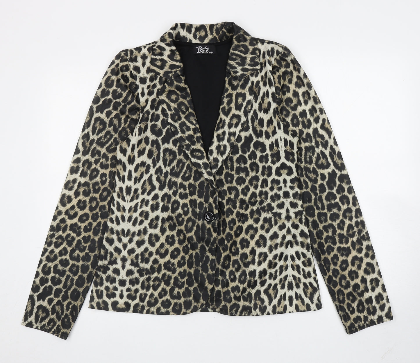 Body Cover Womens Brown Animal Print Jacket Blazer Size 14 Button - Leopard Print