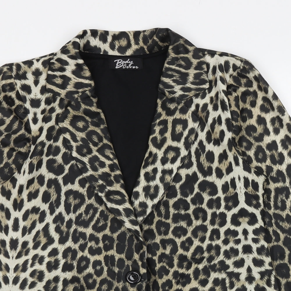 Body Cover Womens Brown Animal Print Jacket Blazer Size 14 Button - Leopard Print