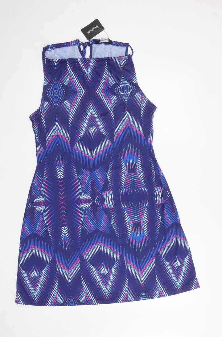 Kaleidoscope Womens Blue Geometric Polyester Skater Dress Size 14 Halter Tie