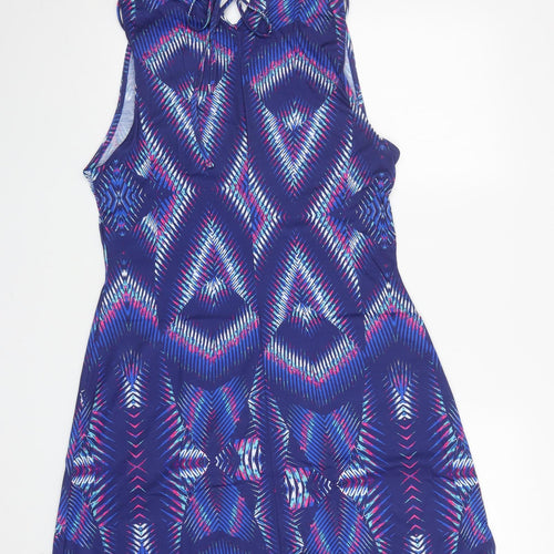 Kaleidoscope Womens Blue Geometric Polyester Skater Dress Size 14 Halter Tie