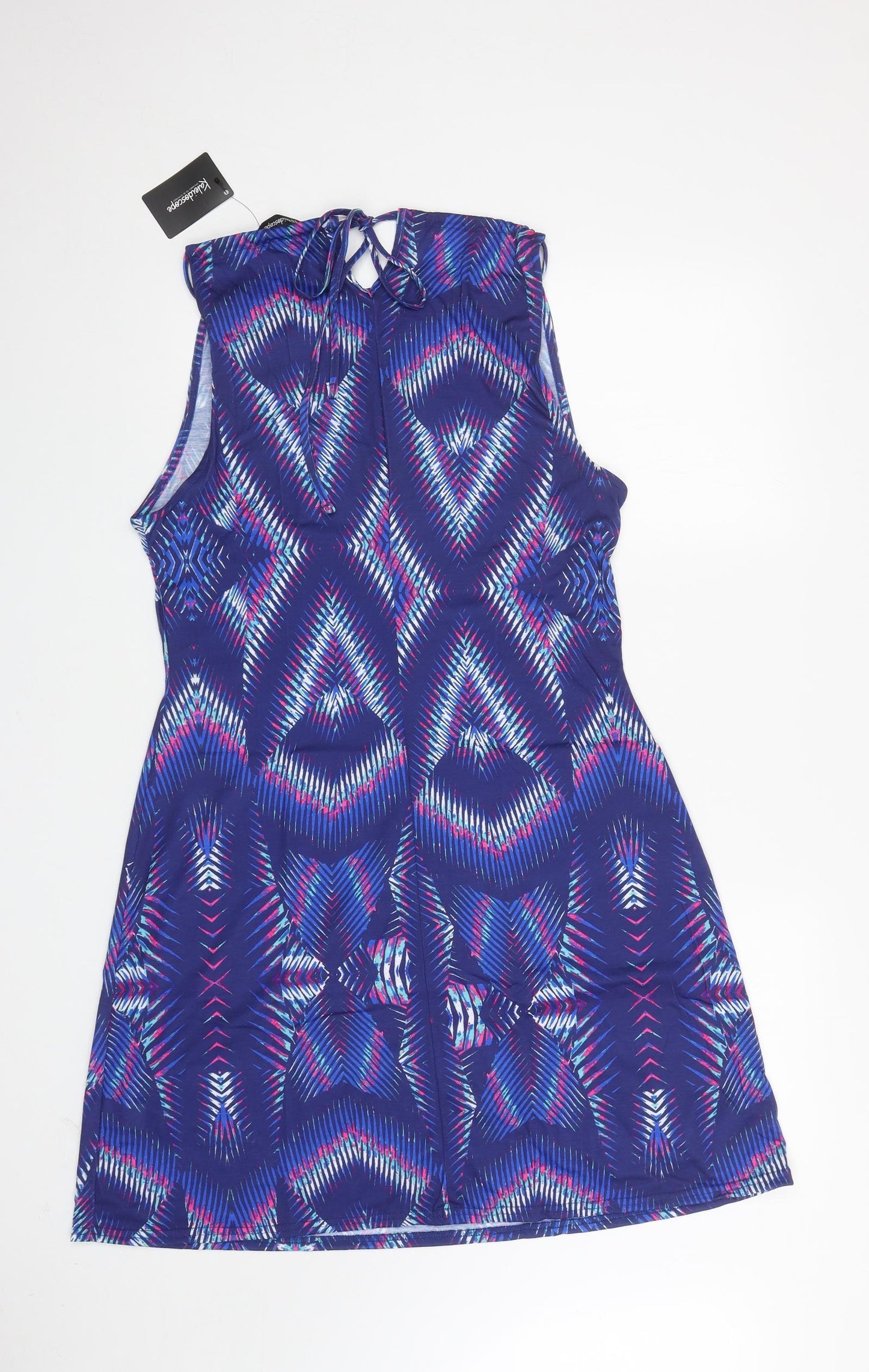 Kaleidoscope Womens Blue Geometric Polyester Skater Dress Size 14 Halter Tie
