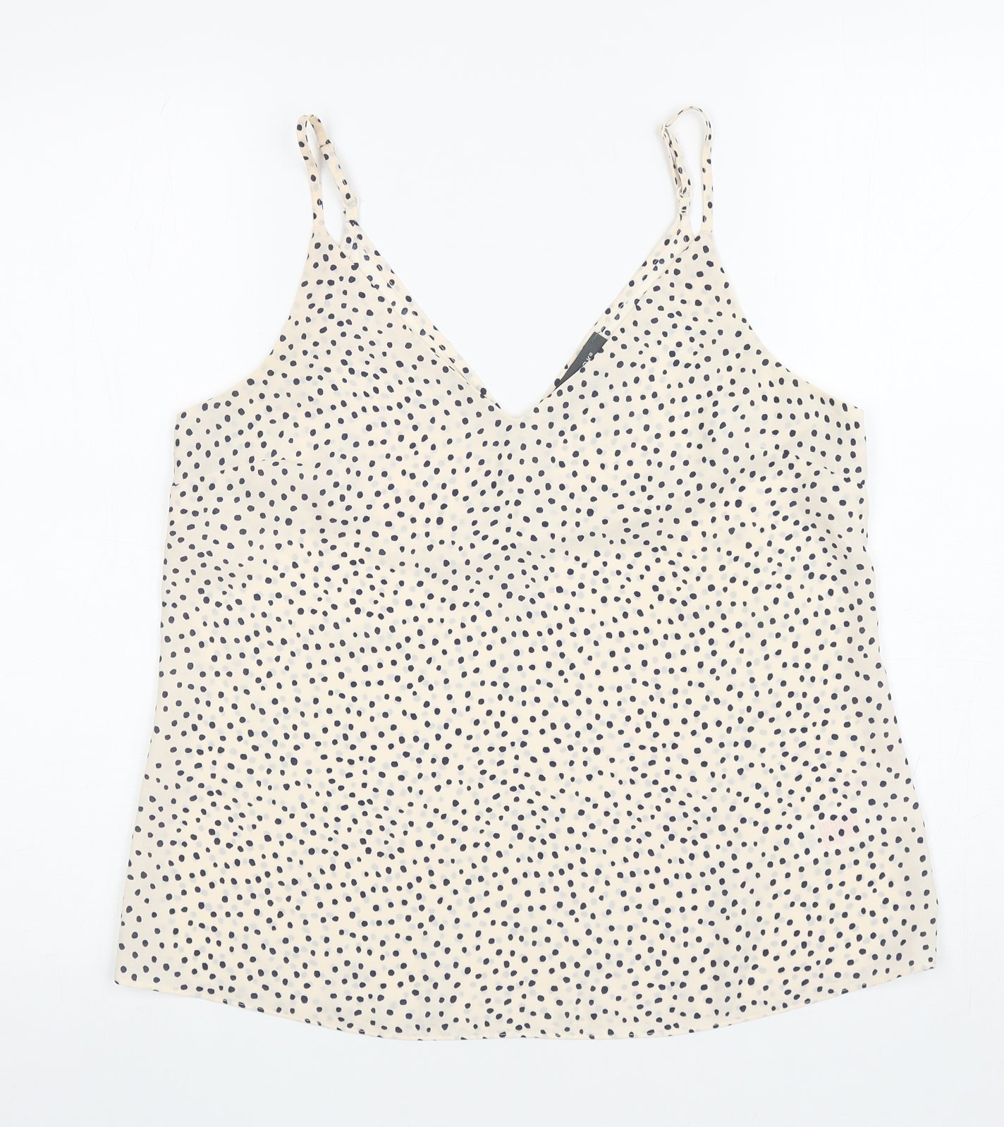 Primark Womens Ivory Polka Dot Polyester Camisole T-Shirt Size 10 V-Neck