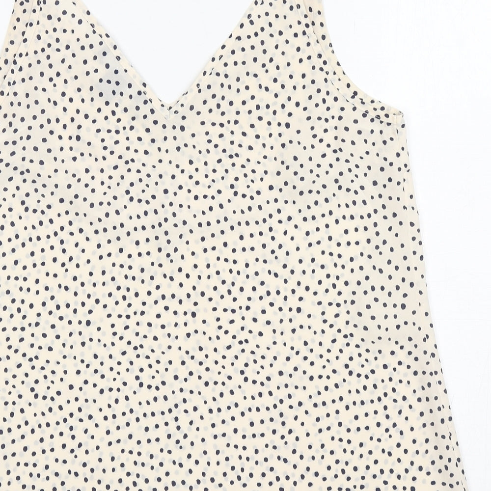 Primark Womens Ivory Polka Dot Polyester Camisole T-Shirt Size 10 V-Neck