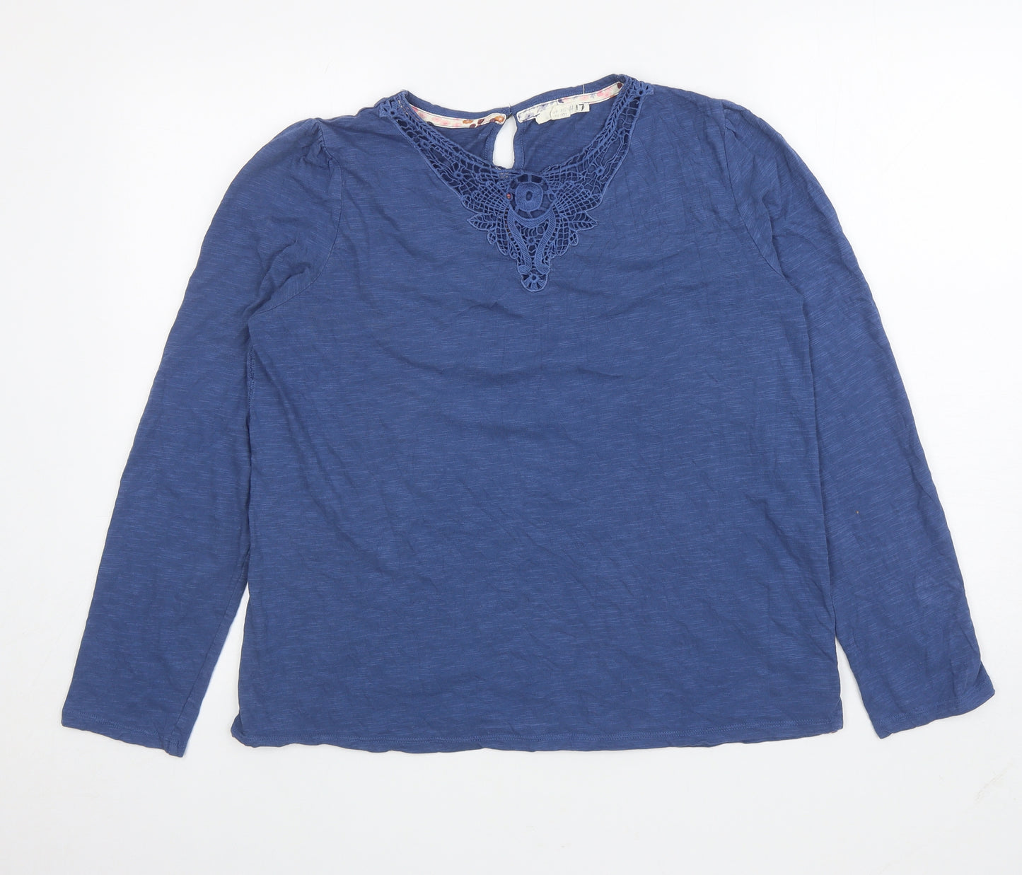 White Stuff Womens Blue Cotton Basic T-Shirt Size 16 Boat Neck - Embroidered Neckline