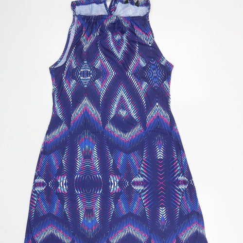 Kaleidoscope Womens Blue Geometric Polyester Skater Dress Size 14 Halter Pullover