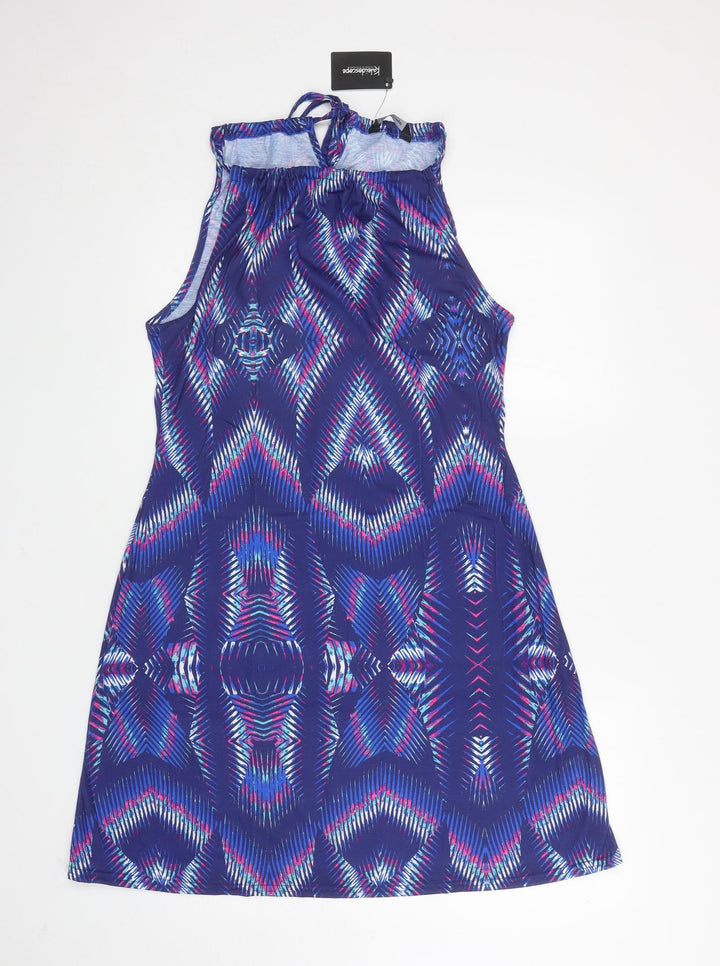 Kaleidoscope Womens Blue Geometric Polyester Skater Dress Size 14 Halter Pullover