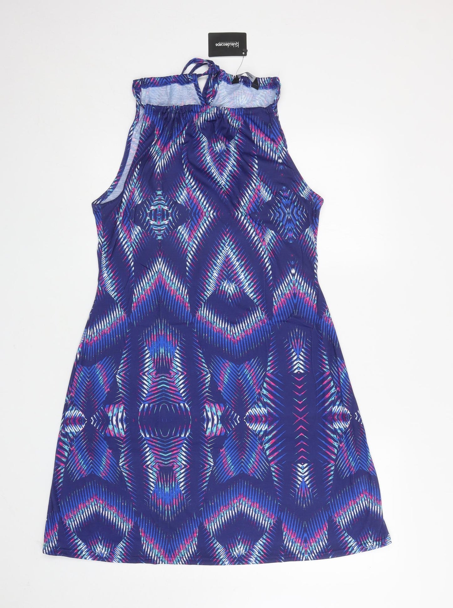 Kaleidoscope Womens Blue Geometric Polyester Skater Dress Size 14 Halter Pullover