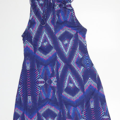 Kaleidoscope Womens Blue Geometric Polyester Skater Dress Size 14 Halter Pullover