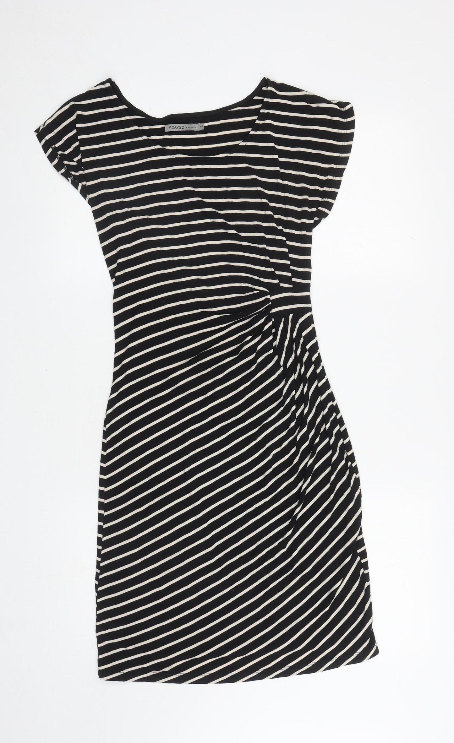 Soaked in Luxury Womens Black Striped Polyester Bodycon Size XS Scoop Neck Pullover