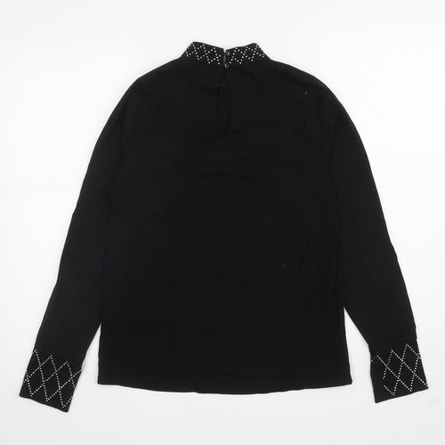 River Island Womens Black Cotton Basic T-Shirt Size 12 High Neck - Unique