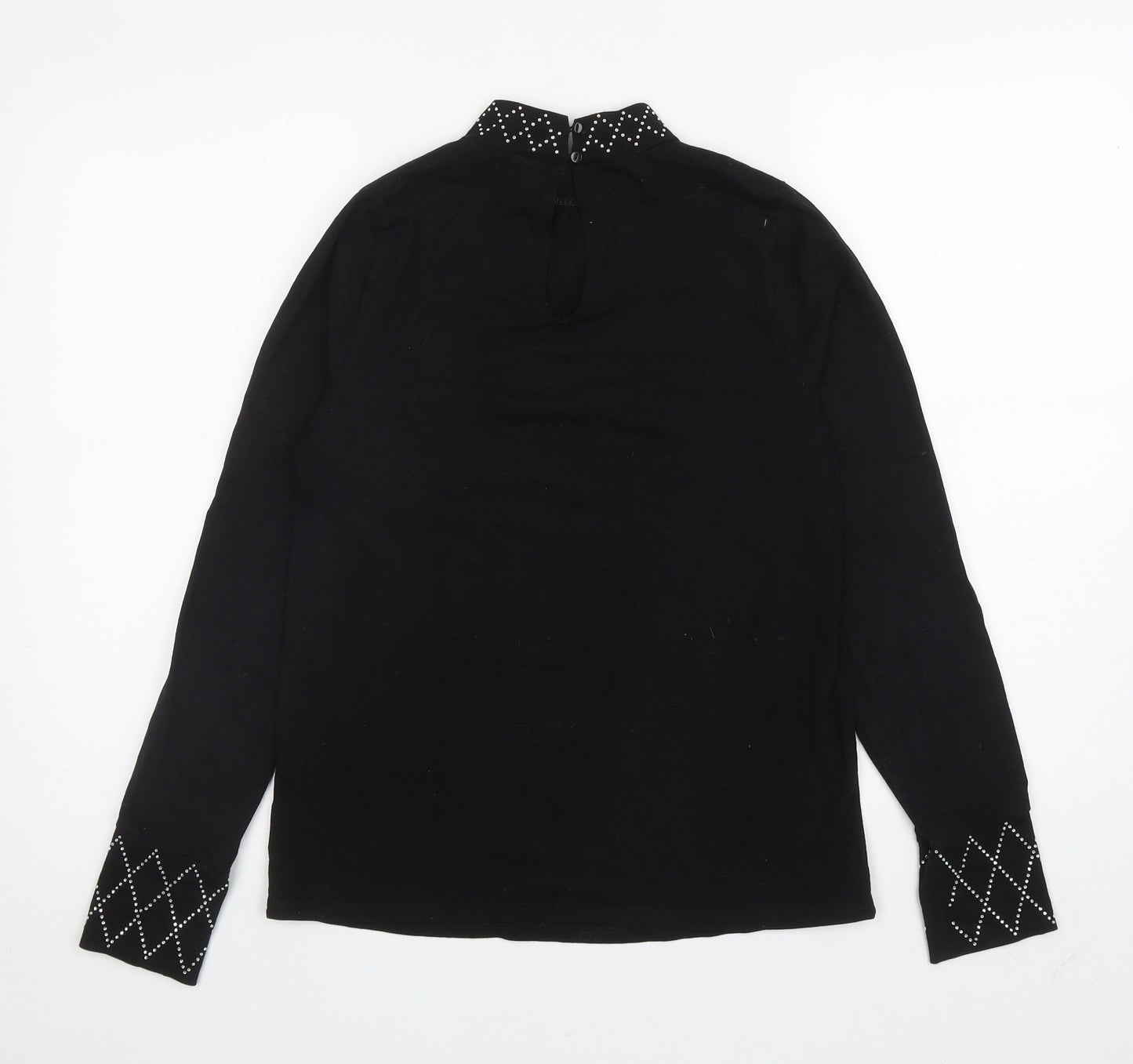 River Island Womens Black Cotton Basic T-Shirt Size 12 High Neck - Unique